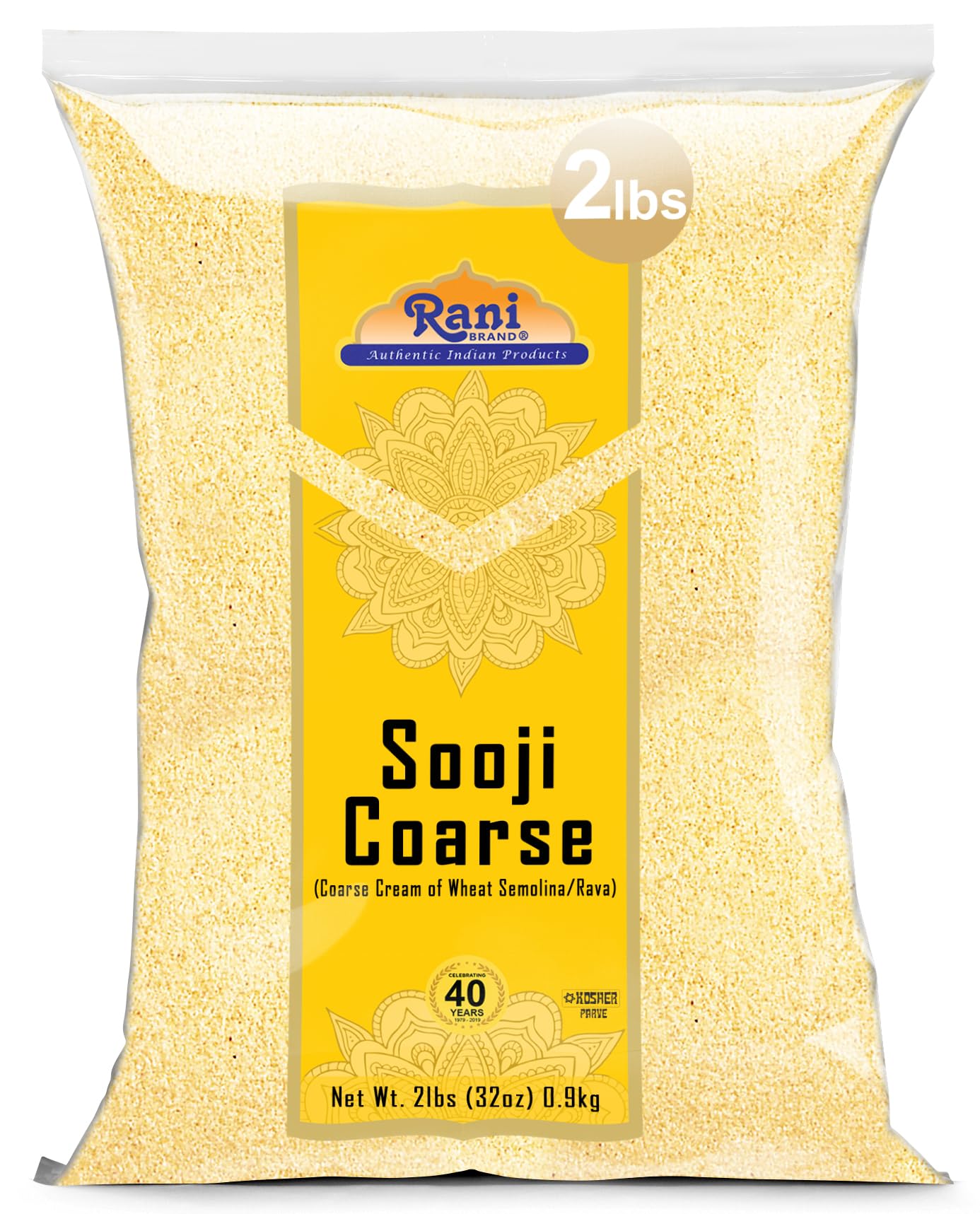 Rani Sooji Coarse (Farina, Suji, Rava, Rawa, Wheat Semolina) Flour 32oz (2lbs) 908g ~ All Natural | Vegan | NON-GMO | Indian Origin