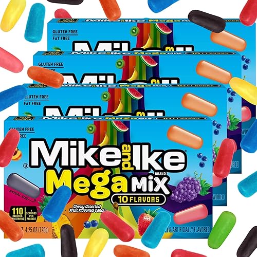 Mike and Ike Mega Mix Candy, 4 Pack of Movie Theater Candy Boxes 4.25 OZ Each, Ideal Mike and Ike Candy for Your Favorite Films, Perfect Theater Box