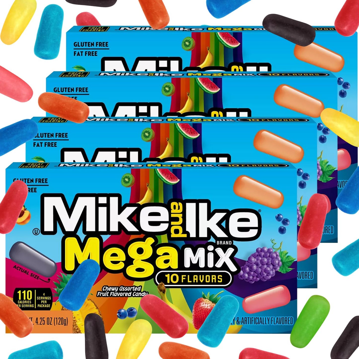 Mike and Ike Mega Mix Candy, 4 Pack of Movie Theater Candy Boxes 4.25 OZ Each, Ideal Mike and Ike Candy for Your Favorite Films, Perfect Theater Box