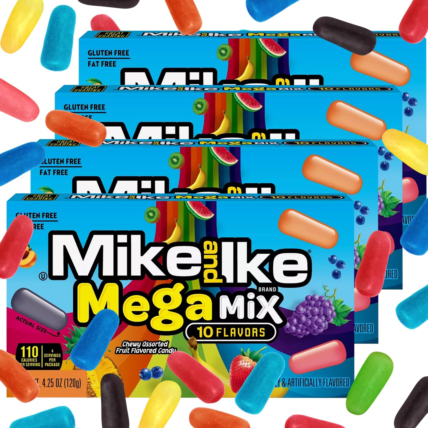 Mike and Ike Mega Mix Candy, 4 Pack of Movie Theater Candy Boxes 4.25 OZ Each, Ideal Mike and Ike Candy for Your Favorite Films, Perfect Theater Box