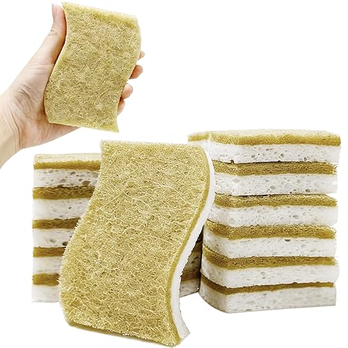 Kitchen Cleaning Sponges, Natural Cellulose Dish Sponge with Coconut Fiber Scrubber for Dishes, Pots and Pans, Eco Friendly Household Cleaning Sponge