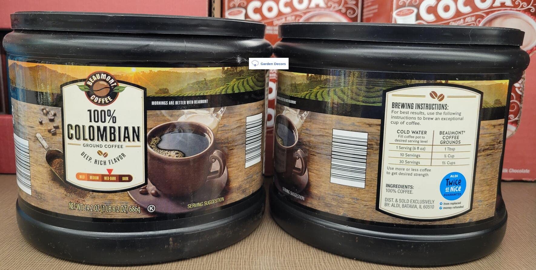 Beaumont Coffee 100% Colombian Ground Med-Dark Coffee Deep Rich Flavor 24.2oz 686g (Two Jars)