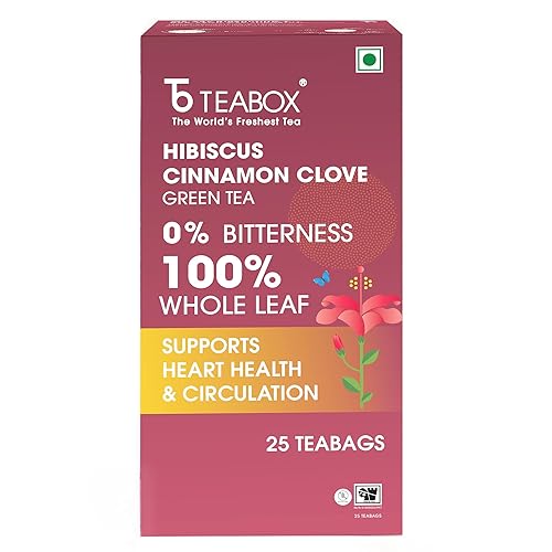 Teabox Premium Darjeeling Green Tea With Dried Hibiscus | 100% Whole Leaf & 0% Bitterness | Green Tea From The Himalayas | 25 Tea Bags (Low Caffeine)