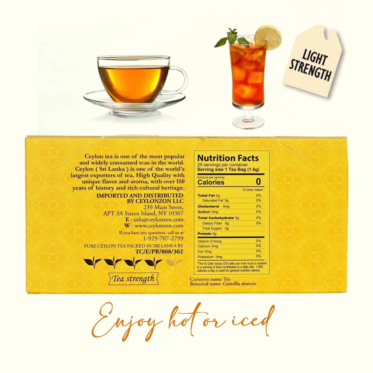 Ceylonzon Chai Tea Classic Taste 25 Individually Foil-Wrapped Tea Bags, Pure Ceylon Black Tea with Naturally Rich Flavor & Spices, Spice Chai Latte