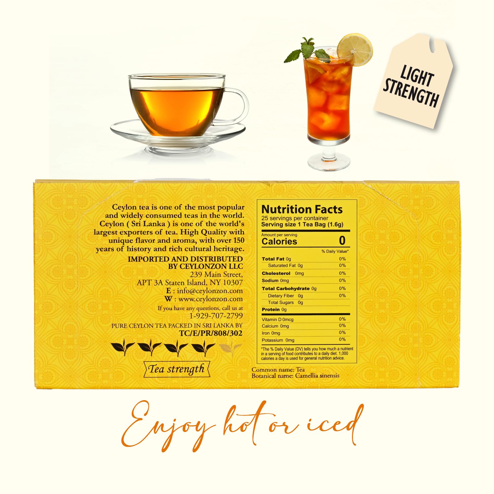 Ceylonzon Chai Tea Classic Taste 25 Individually Foil-Wrapped Tea Bags, Pure Ceylon Black Tea with Naturally Rich Flavor & Spices, Spice Chai Latte