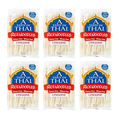 A Taste of Thai Rice Noodles - 16oz Pack of 6 Classic Noodles | Use in Stir-fries Soups & Stews | Great as Side Dish or Vegan Meal | Non-GMO |