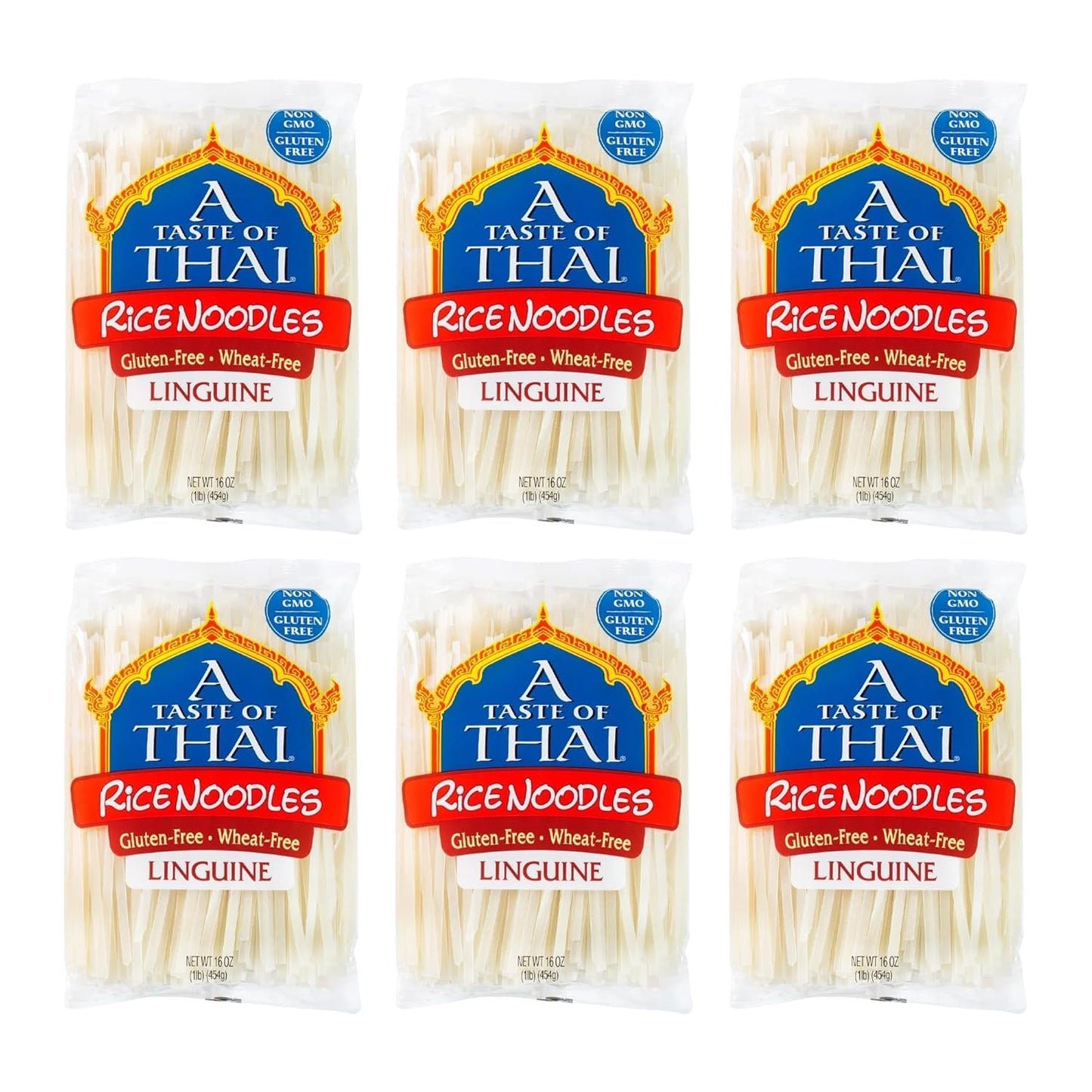 A Taste of Thai Rice Noodles - 16oz Pack of 6 Classic Noodles | Use in Stir-fries Soups & Stews | Great as Side Dish or Vegan Meal | Non-GMO |