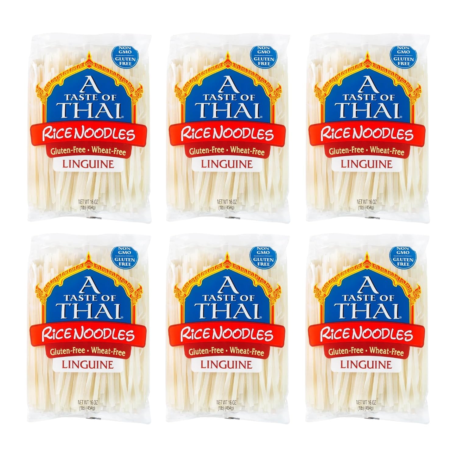 A Taste of Thai Rice Noodles - 16oz Pack of 6 Classic Noodles | Use in Stir-fries Soups & Stews | Great as Side Dish or Vegan Meal | Non-GMO |