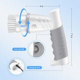 Electric Spin Scrubber, Shower Scrubber with Handle, Waterproof Portable Bathroom Cleaner Brush, Cordless Electric Cleaning Brush with 5 Replaceable