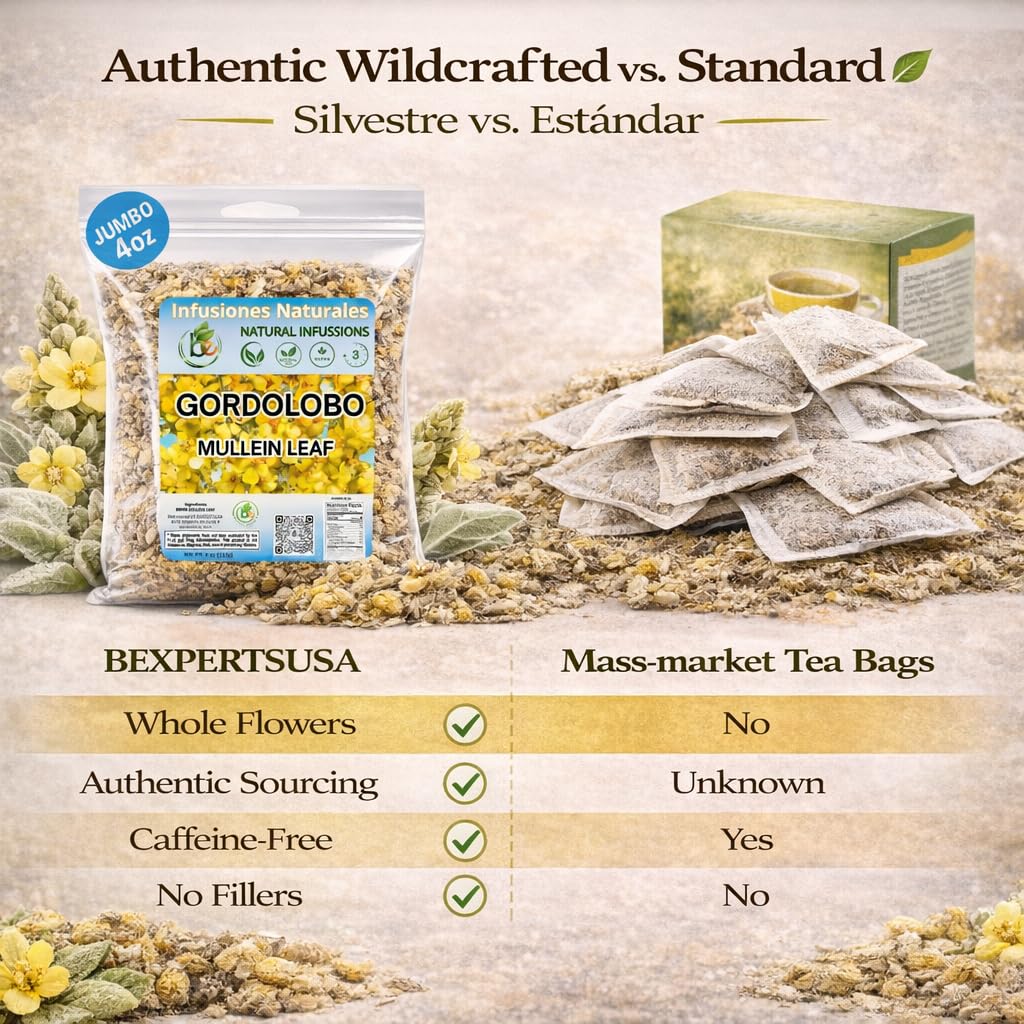 Gordolobo Herbal Tea - 4 oz (113 g) - 100% Natural Loose Leaf Mullein Flower Tea - Vegan, Non-GMO, Gluten-Free - Traditional Mexican Remedy - Calming