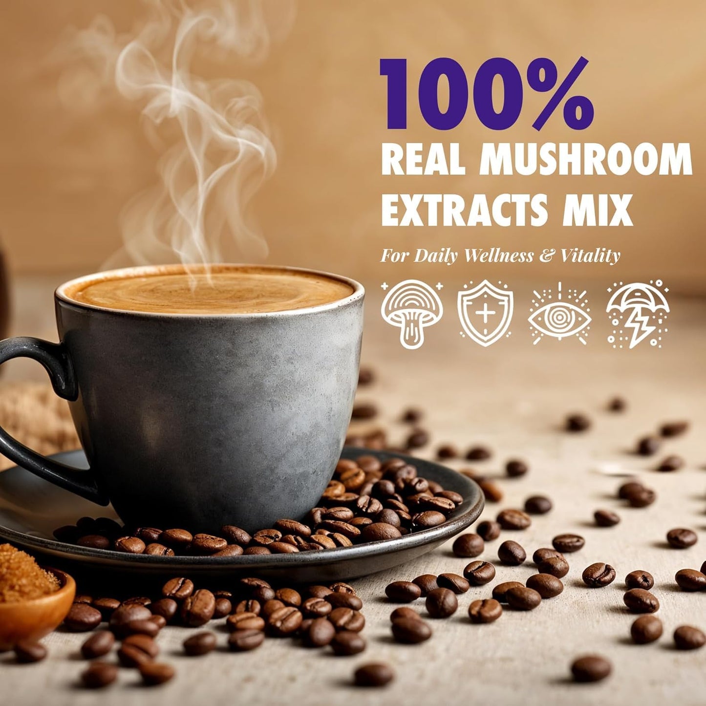 Sollo Infused Super 6 Mushroom Blend, Coffee Pods - 100% Arabica Medium Roast with 6 Functional Mushrooms & B-Vitamins - Lion’s Mane, Chaga, Reishi