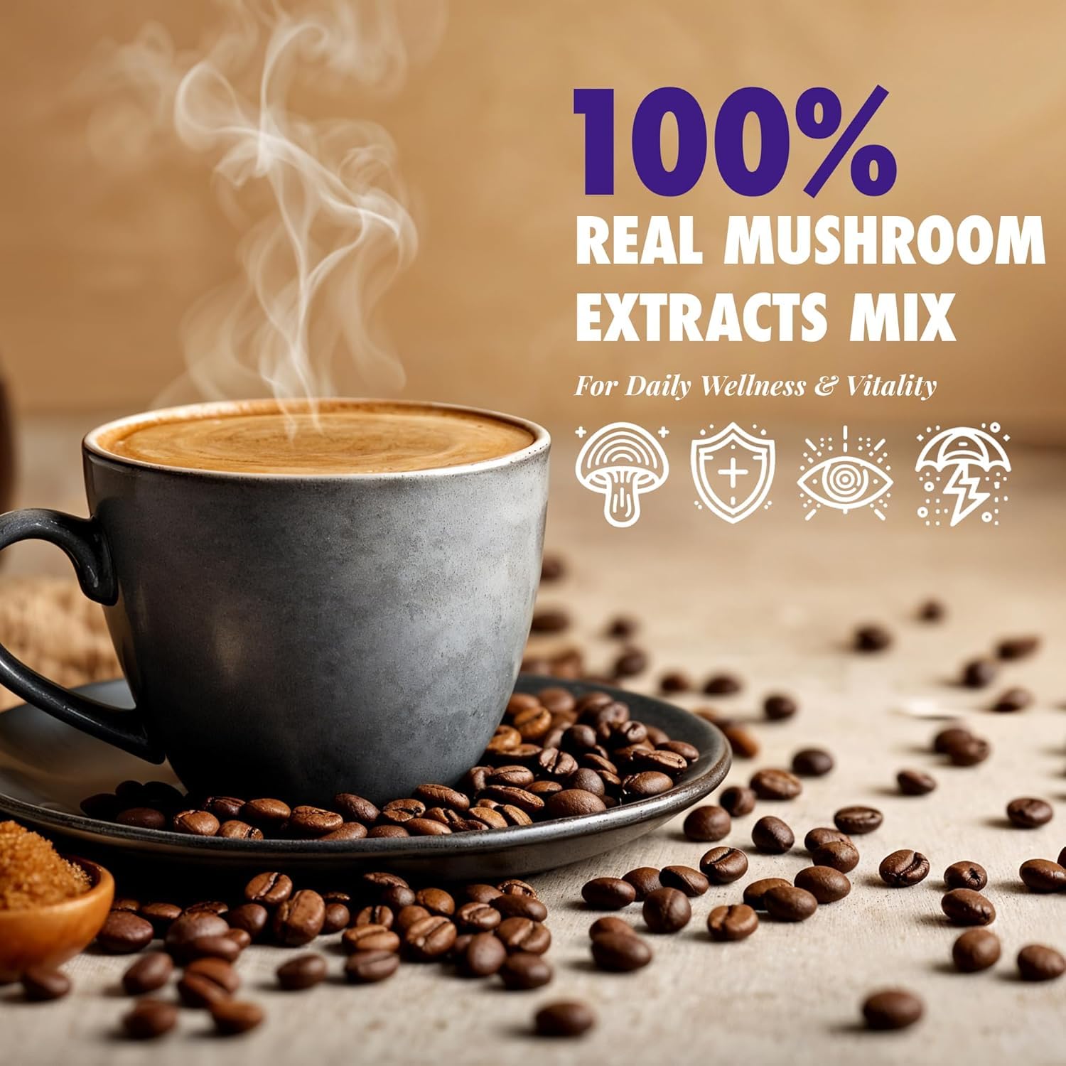 Sollo Infused Super 6 Mushroom Blend, Coffee Pods - 100% Arabica Medium Roast with 6 Functional Mushrooms & B-Vitamins - Lion’s Mane, Chaga, Reishi
