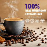 Sollo Super 6 Mushroom Blend Instant Coffee Sticks Medium-Dark Roast 100% Arabica Freeze-Dried 24 Single-Serve Sticks with 6 Functional Mushrooms