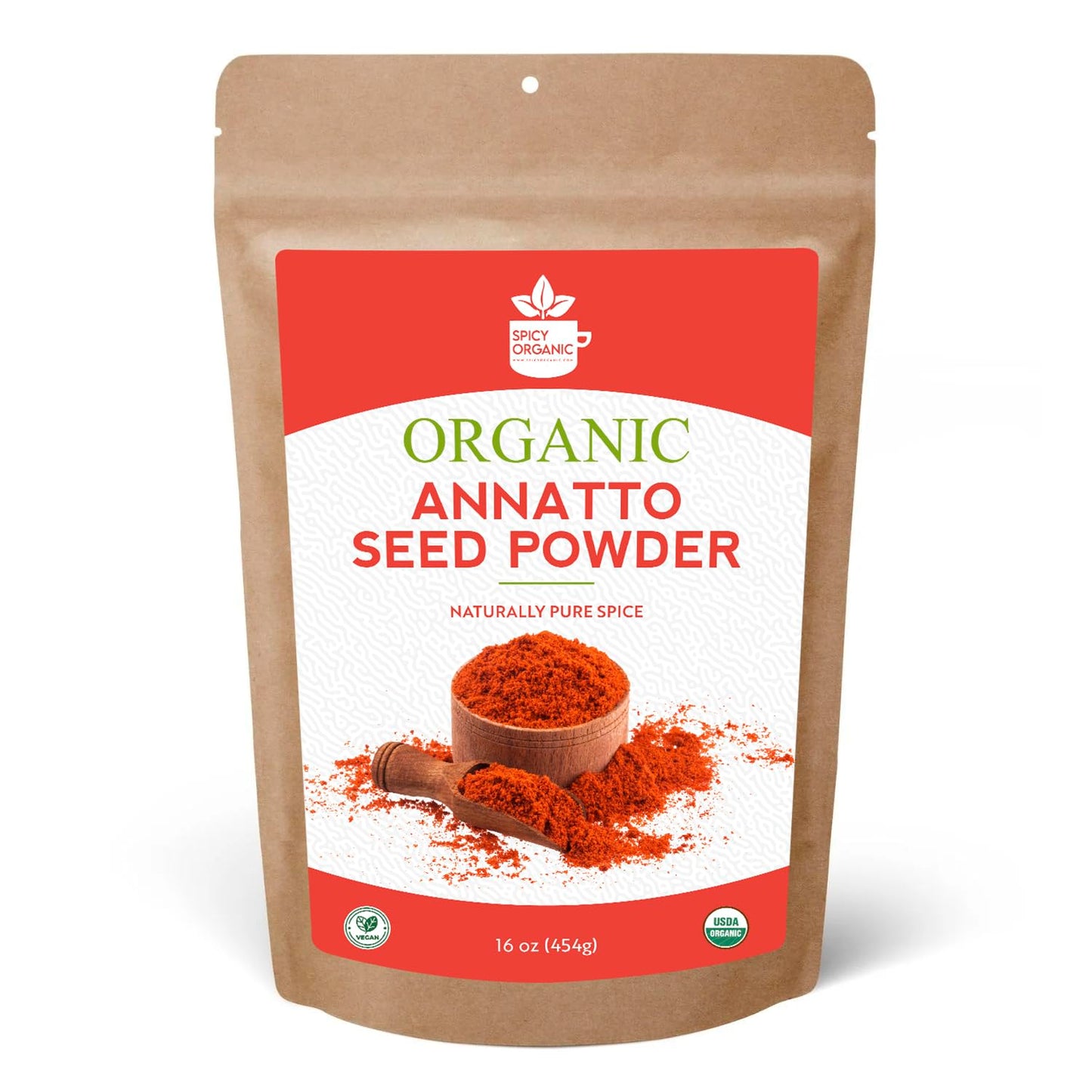 SPICY ORGANIC Annatto Powder 8 oz. - Certified USDA Organic - Ground Achiote Seed Spice for Seasoning and Cooking