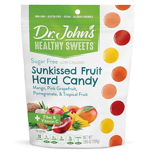 Dr. John’s Sugar Free Candy, Healthy Hard Candy with Zero Sugar, Low Calorie Snacks, Keto Friendly, Vegan, Gluten Free, Sunkissed Fruit, 24 Count