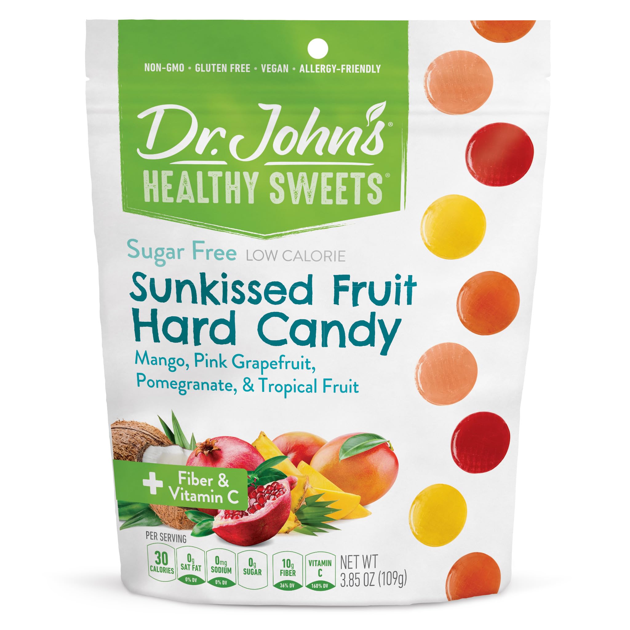 Dr. John’s Sugar Free Candy, Healthy Hard Candy with Zero Sugar, Low Calorie Snacks, Keto Friendly, Vegan, Gluten Free, Sunkissed Fruit, 24 Count