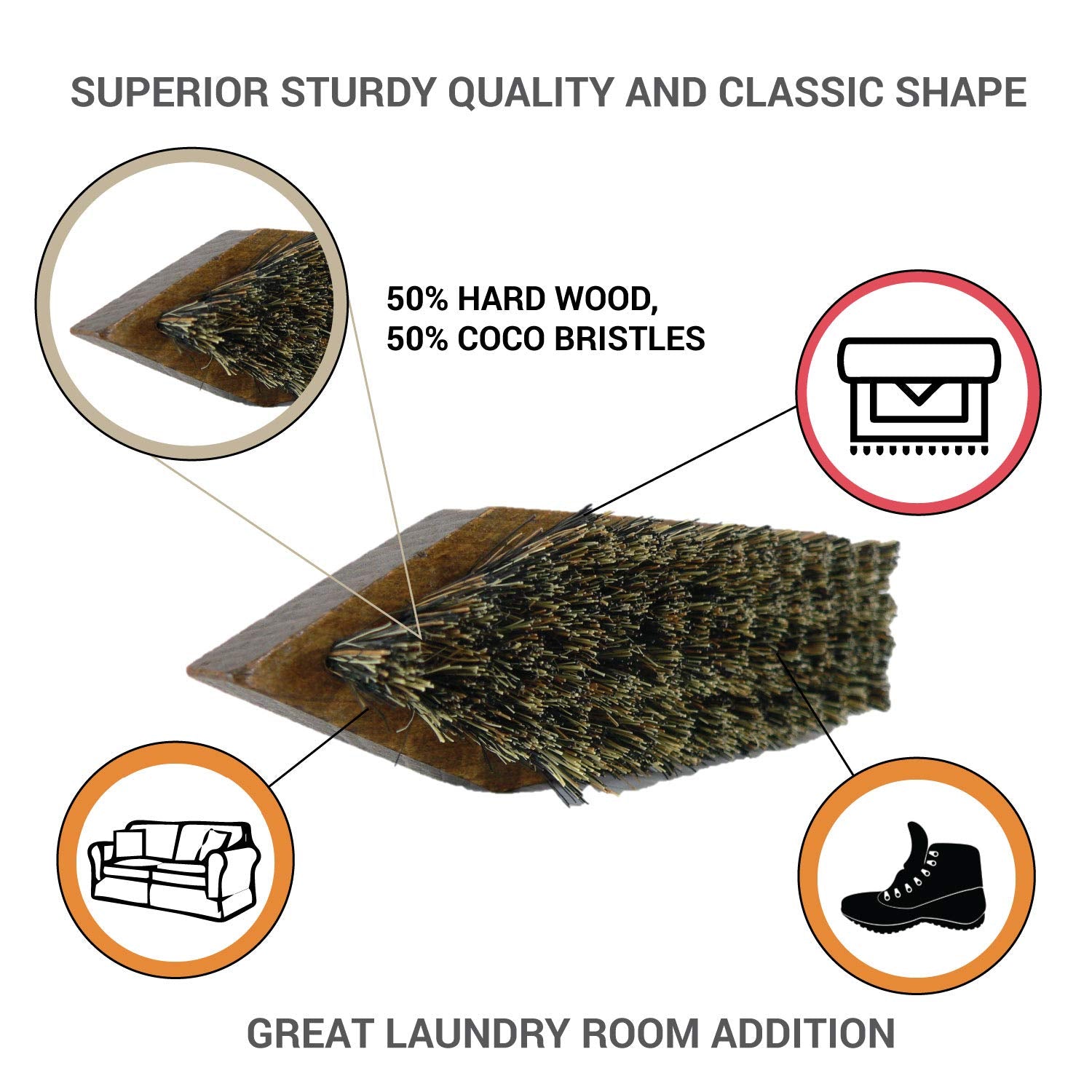 Valentino Garemi Cleaning Brush - Multi-Purpose Dry Cleaning Brush for Shoes, Carpet, Upholstery & Garments - Natural Bristles - Made in Germany