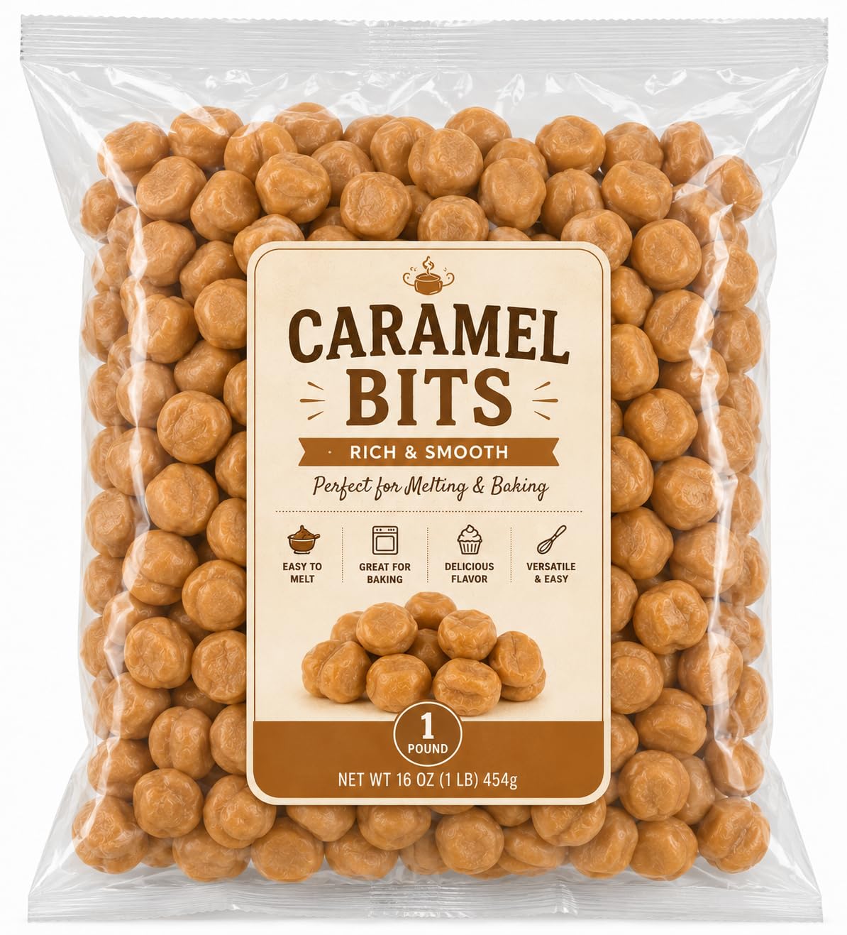 Caramel Baking Bits Unwrapped Candy for Melting & Topping - 1 lb (Approx. 670 pieces)