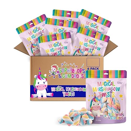 Sophiepops & Gumdrops Magical Marshmallow Twists, Unicorn Candy, Rainbow Marshmallows for Easter or Any Party, Non-Fat, Nut and Gluten Free, 12 Oz, 6
