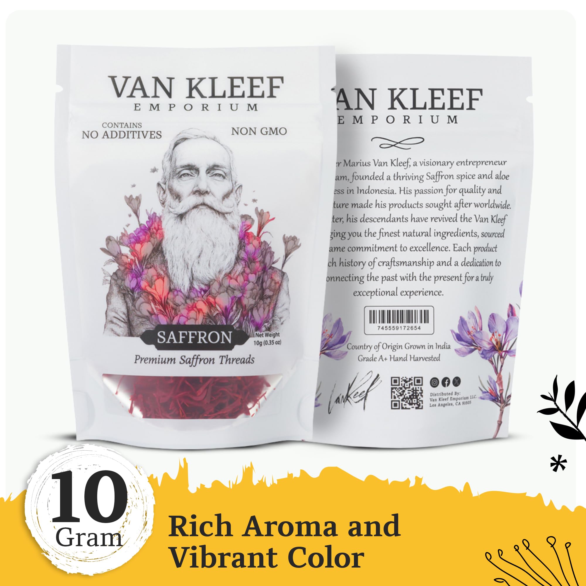 Van Kleef Emporium Kashmiri Saffron Threads - 10 Grams | Grade A+ Super Negin Premium All-Red Spice | Pure & Organic for Cooking, Paella, Risotto, Tea