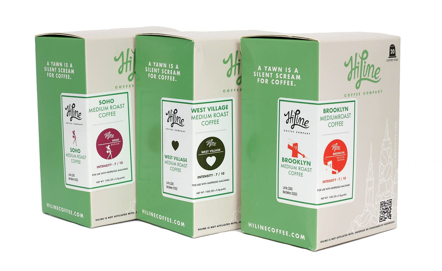 HiLine Espresso Coffee Pods Variety Pack, Medium Roast, 20 Count (Pack of 3), Single Cup Espresso Capsules, Compatible with Nespresso Original Brewers