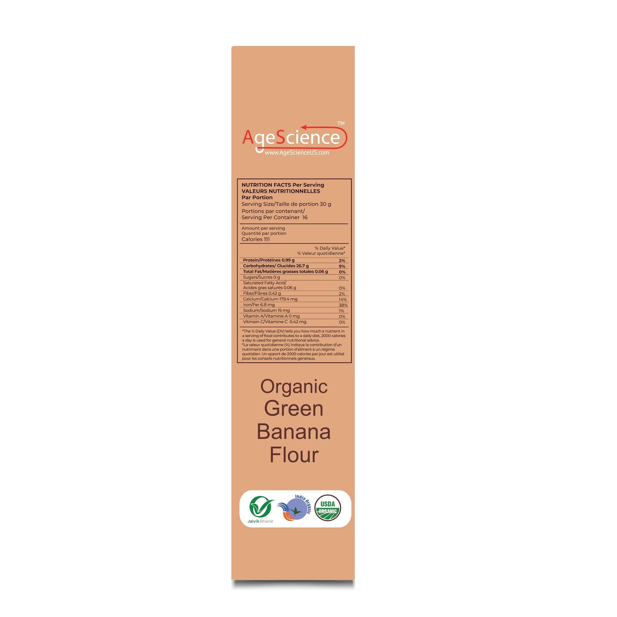 AgeScience Organic Green Banana Flour - USDA Organic Certified - Gluten Free All Purpose Flour Alternative For Baking & Cooking Recipes - Grain Free