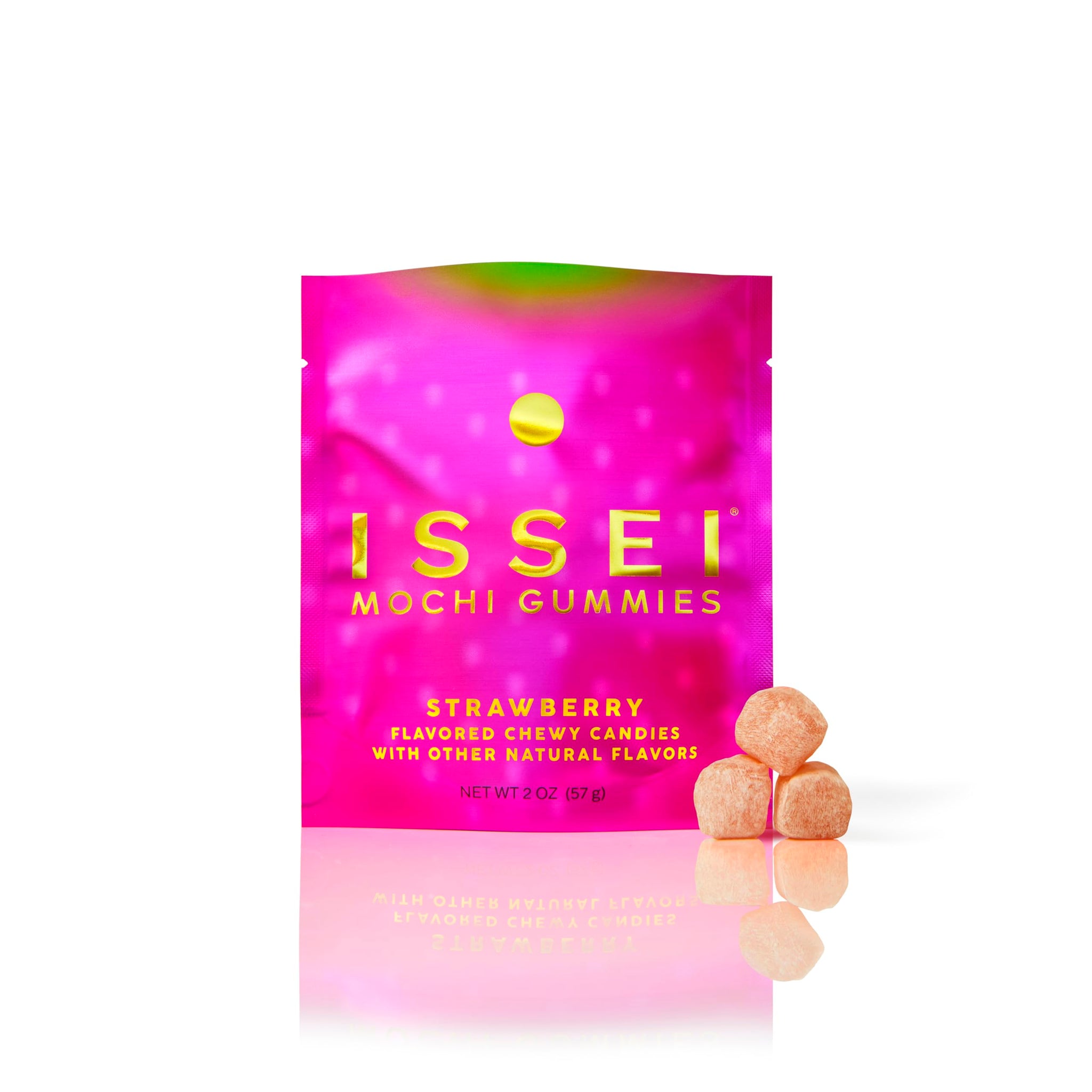 ISSEI Strawberry Mochi Gummies Chewy Candy | Pillowy Soft | Dye-Free with Colors from Natural Sources | Gelatin-Free | Plant-Based | Non-GMO | Award