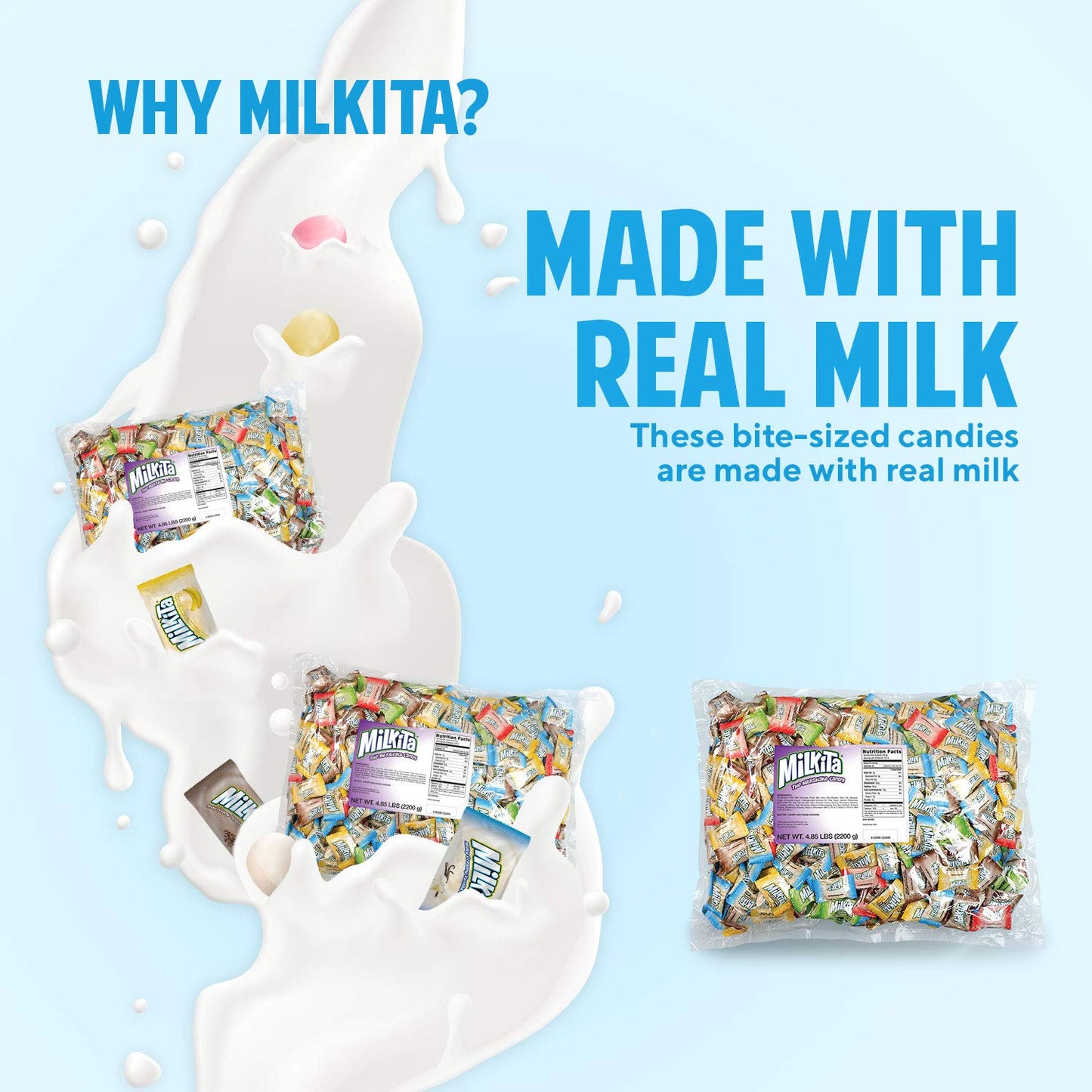 Milkita The Real Milk Candy Bulk Pack - Assorted Healthy Sweets Made with Real Milk & Calcium - Individually Wrapped Low Sugar & Gluten Free Candy