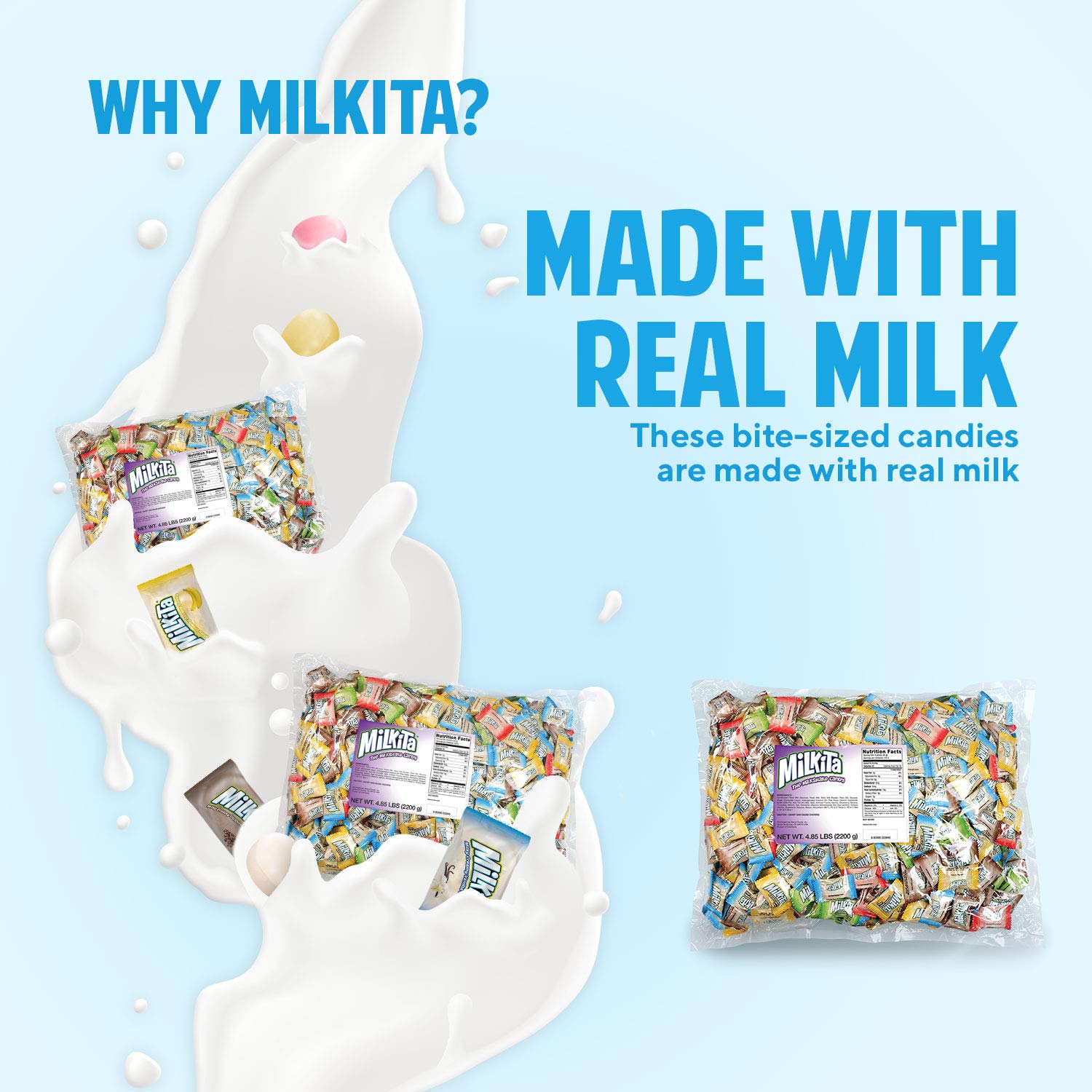 Milkita The Real Milk Candy Bulk Pack - Assorted Healthy Sweets Made with Real Milk & Calcium - Individually Wrapped Low Sugar & Gluten Free Candy