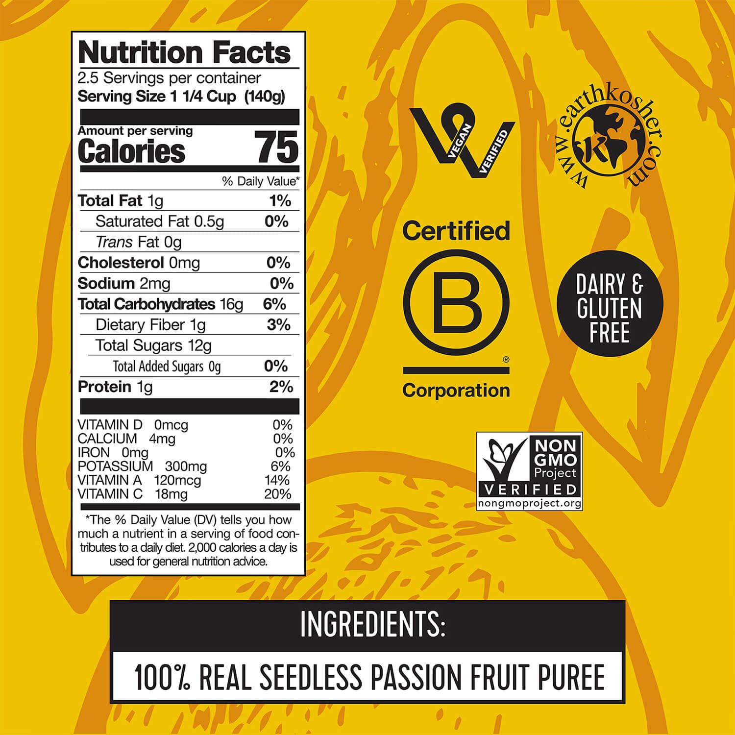 Pitaya Foods - Frozen Organic Passion Fruit Bite-Sized Pieces, Pre-Packaged Frozen Fruit, No Added Sugar or Preservatives, Good Source of Fiber, Iron