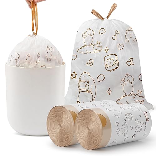 Small Trash Bags, 4 Gallon HDPE Trash Bags Small Size 180 Count, Printed with a Cute and Beautiful Pattern Garbage Bags, Suitable for Office