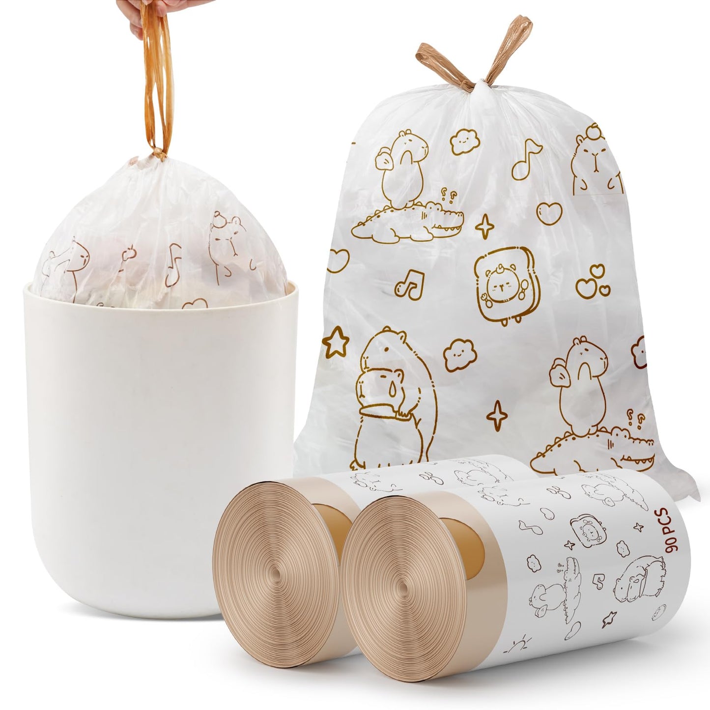 Small Trash Bags, 4 Gallon HDPE Trash Bags Small Size 180 Count, Printed with a Cute and Beautiful Pattern Garbage Bags, Suitable for Office