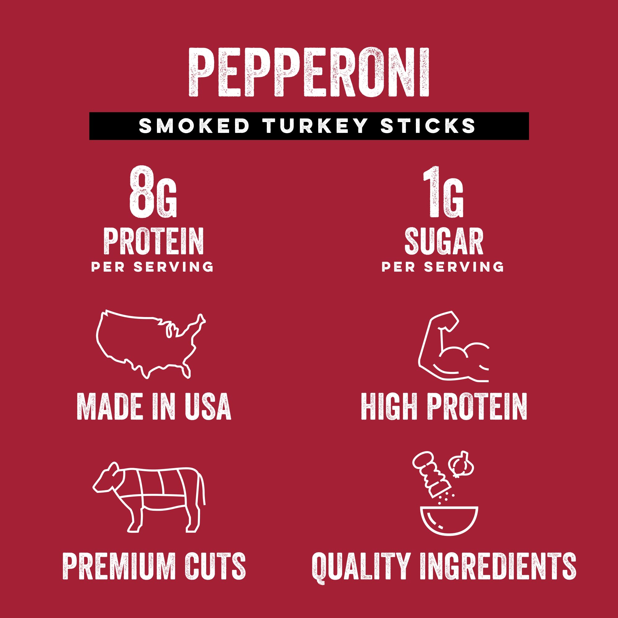 Chef’s Cut Real Turkey Jerky | Smoked Turkey Meat Sticks | High Protein Snack with 8 g Protein & 100 Calories, Gluten Free, Keto-Friendly| Pepperoni |