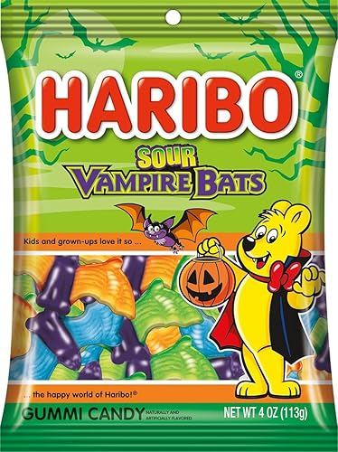 Haribo Halloween Sour Vampire Bats, 4 oz. Bag, (Pack of 12)
