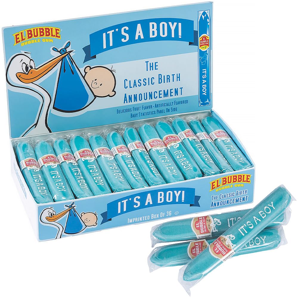 Fun Express It's A Boy Blue Baby Boy Bubble Gum Cigars 36 Pack - Blue Candy Cigars for Baby Shower Favors - Gender Reveal Party Candy Favors Bulk