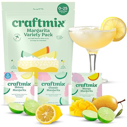 Craftmix Margarita Variety Pack Cocktail & Mocktail Drink Mixer, Skinny Mixes - Water Flavoring Packets - Made With Real Fruit - Vegan Low-Carb