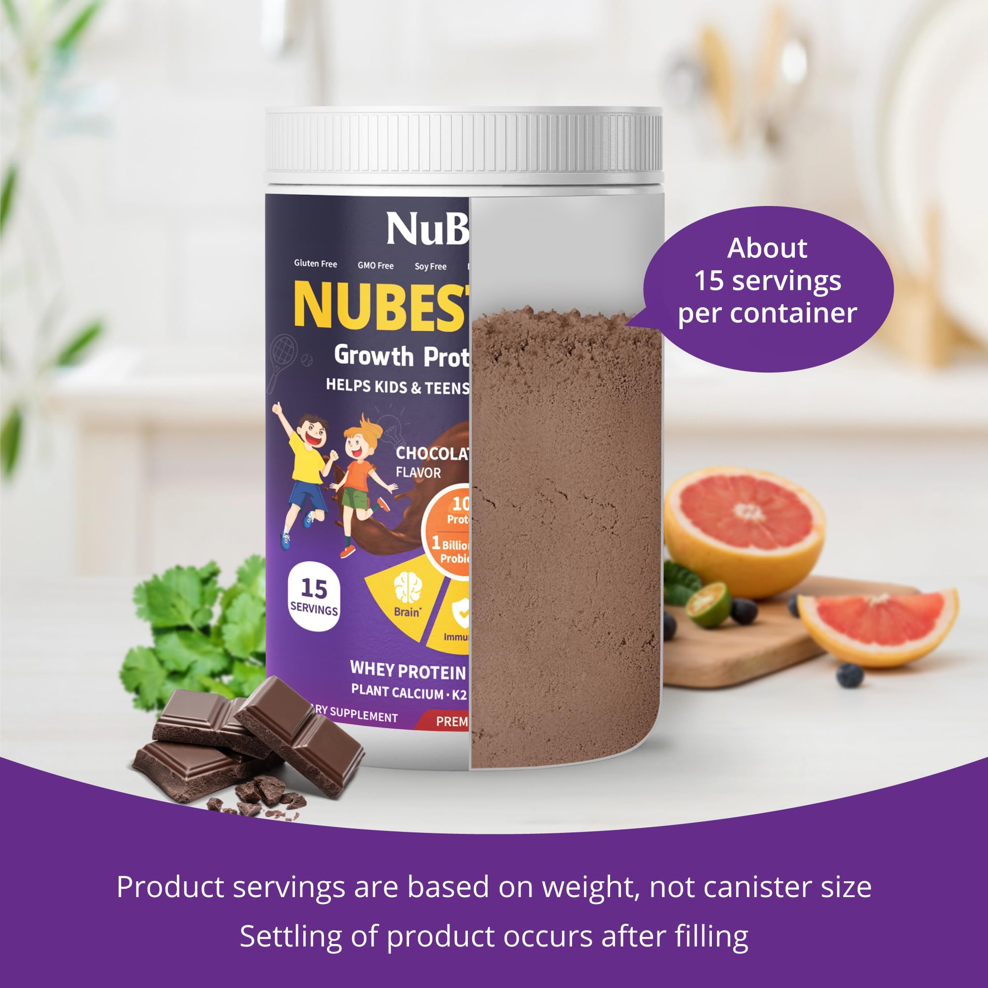 NuBest Tall Protein Powder for Kids & Teens - Whey Protein Powder - Chocolate Protein Powder Shake with Probiotics, Omega 3-6-9, Vitamin D3 + K2