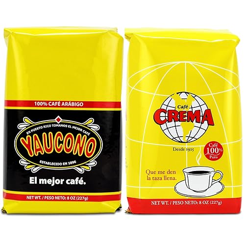 Yaucono Coffee and Cafe Crema Puerto Rican Ground Coffee Variety 8 Ounce Bags