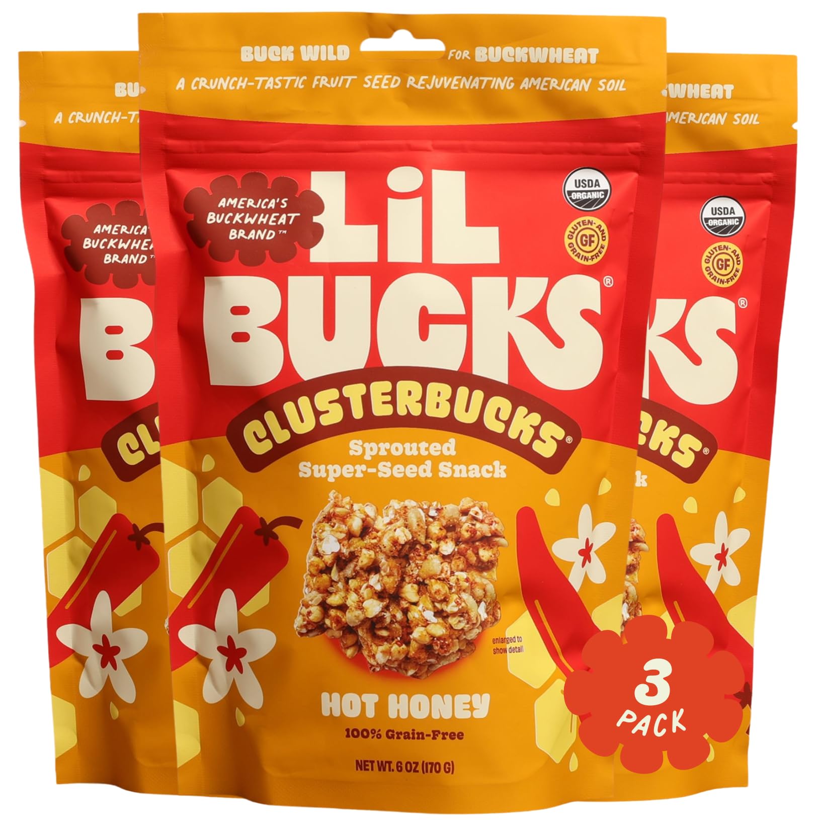Clusterbucks Superfood Clusters - Grain-Free, Keto-Friendly Snack Bites with Regeneratively Grown Sprouted Buckwheat- Gluten-Free, Low-Carb, Organic