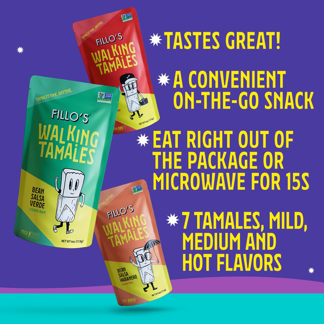 Fillo's Walking Tamales Variety Pack, Ready to Eat Meal, Gluten Free, 7 Pk