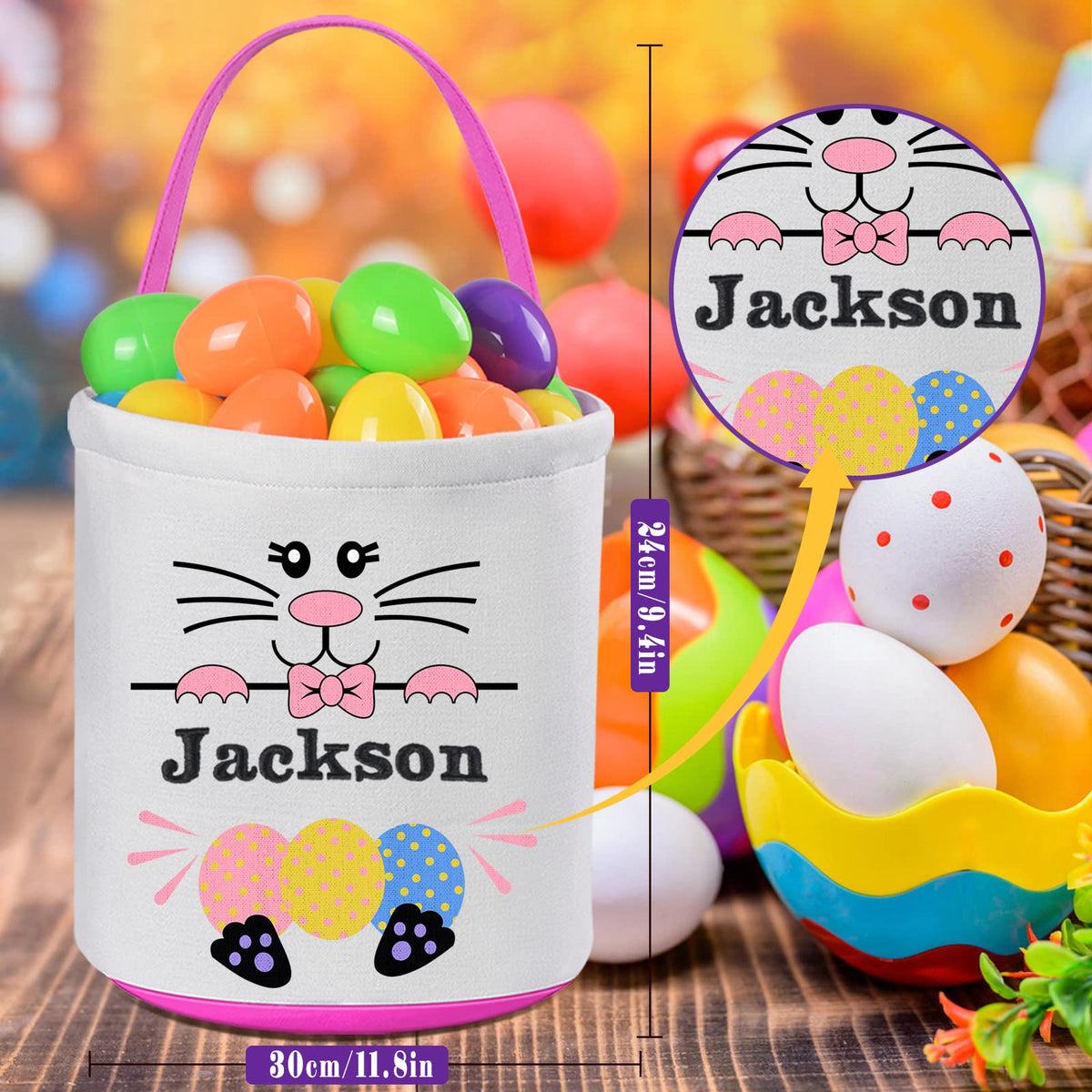 Personalized Easter Baskets for Kids, Touber 2 Pack Easter Bunny Basket Gifts Easter Eggs Hunt Baskets Personalized Easter Gifts Easter Baskets