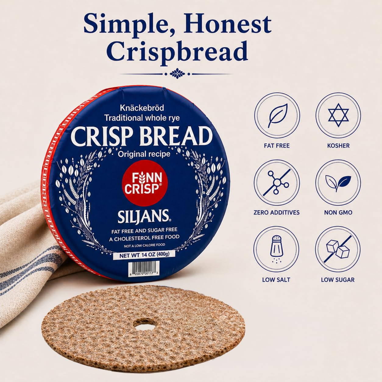 Finn Crisp Siljans Round Rye Crispbread 14oz | Knäckebröd From Finland | Multipack of Authentic Finnish Sourdough Crispbreads | Rye Hardtack | Large