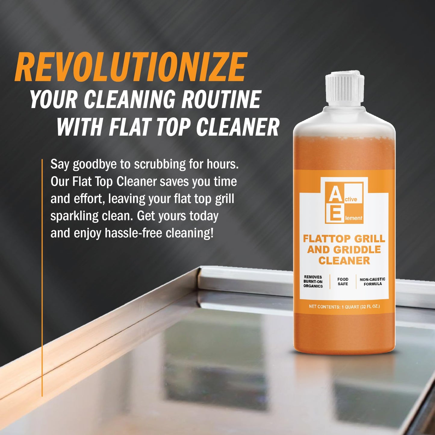 Active Element Flat Top Grill Cleaner - 32 fl oz | Griddle Cleaner, Removes Burnt-On Residue, Food Safe, Non-Caustic Formula, For Blackstone Grills
