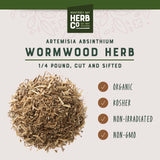 Organic Wormwood Herb Cut & Sifted, by Herb Co, Artemisia Absinthium, from Albania & Bulgaria, Kosher, for Herbal Bitters, Absinthe, Vermouth & Beer