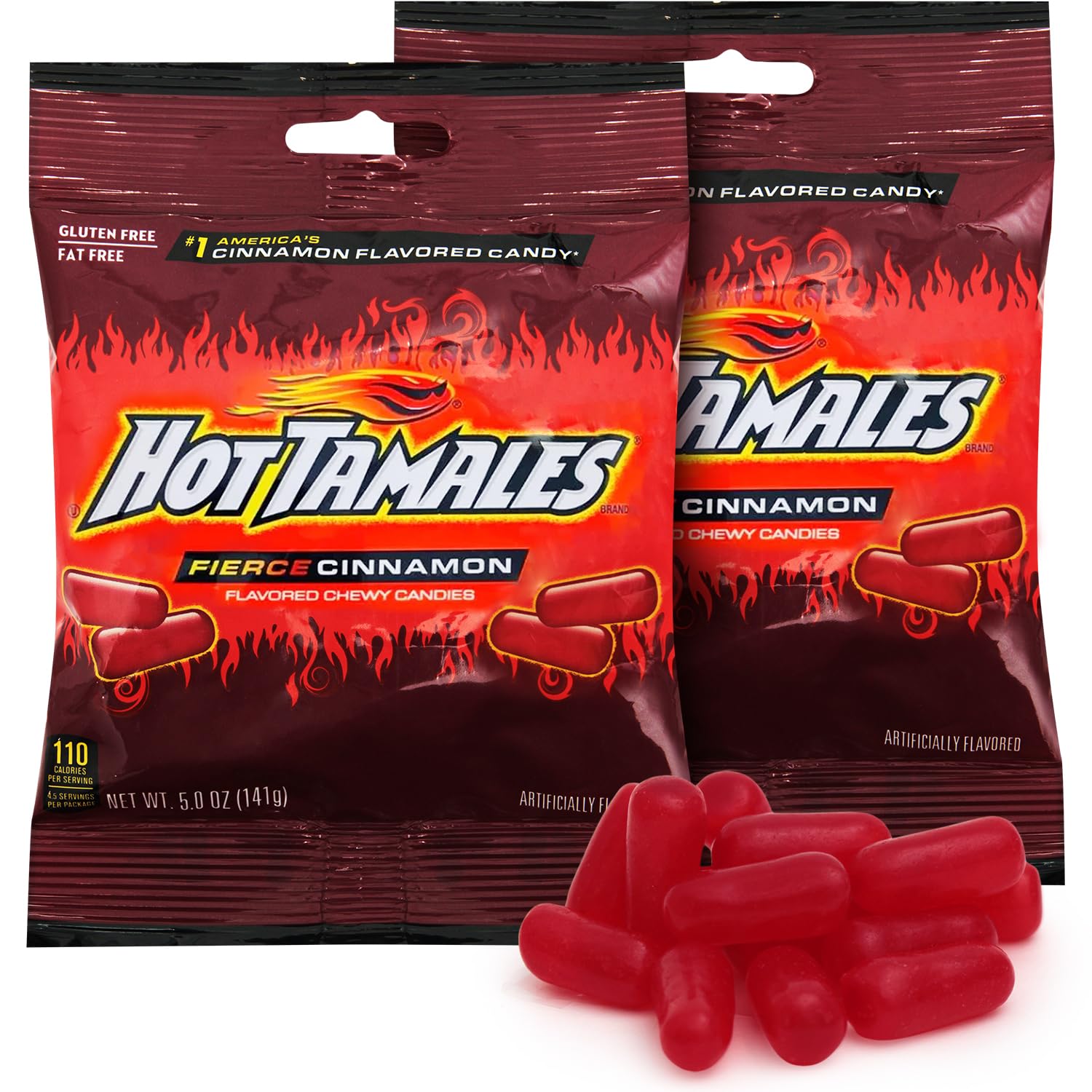 Hot Tamales Fierce Cinnamon Chews, 2 Pack, 5 oz Each - Spicy Cinnamon Treats for Any Occasion