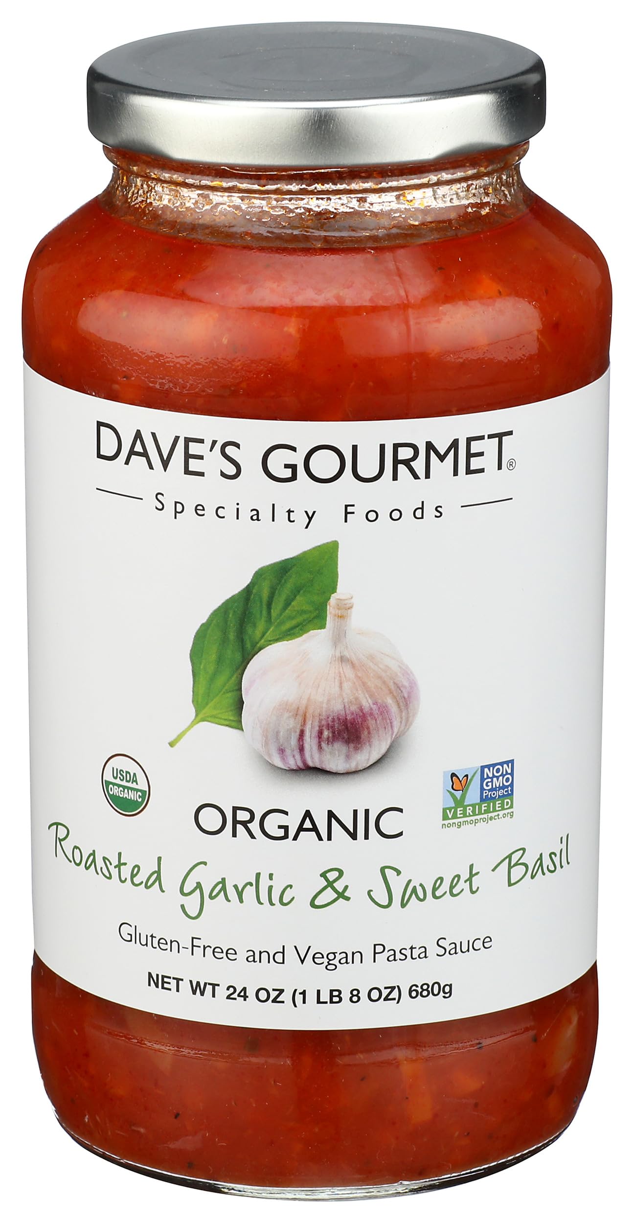 Daves Gourmet Organic Roasted Garlic and Sweet Basil Sauce, 25.5 OZ