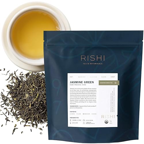 Rishi Tea Jasmine Green Tea - Organic Loose Leaf Tea, Caffeinated Scented Chinese Green Tea with Floral Aroma & Taste - 16 Ounces, 64+ Servings