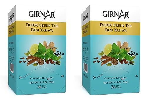 Girnar Green Tea Desi Kahwa (Detox Tea) - 36 Tea Bags X 2 Packs