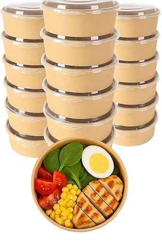 Ruthy's Outlet Kraft Salad Bowls W/Clear Lids - Disposable Paper Salad Containers, Eco-Friendly | Leak-Resistant | Microwave Safe - Ideal for Meal
