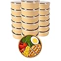 Ruthy's Outlet Kraft Salad Bowls W/Clear Lids - Disposable Paper Salad Containers, Eco-Friendly | Leak-Resistant | Microwave Safe - Ideal for Meal